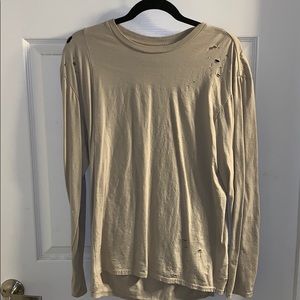 Pacsun Khaki Long Sleeve T-Shirt with holes